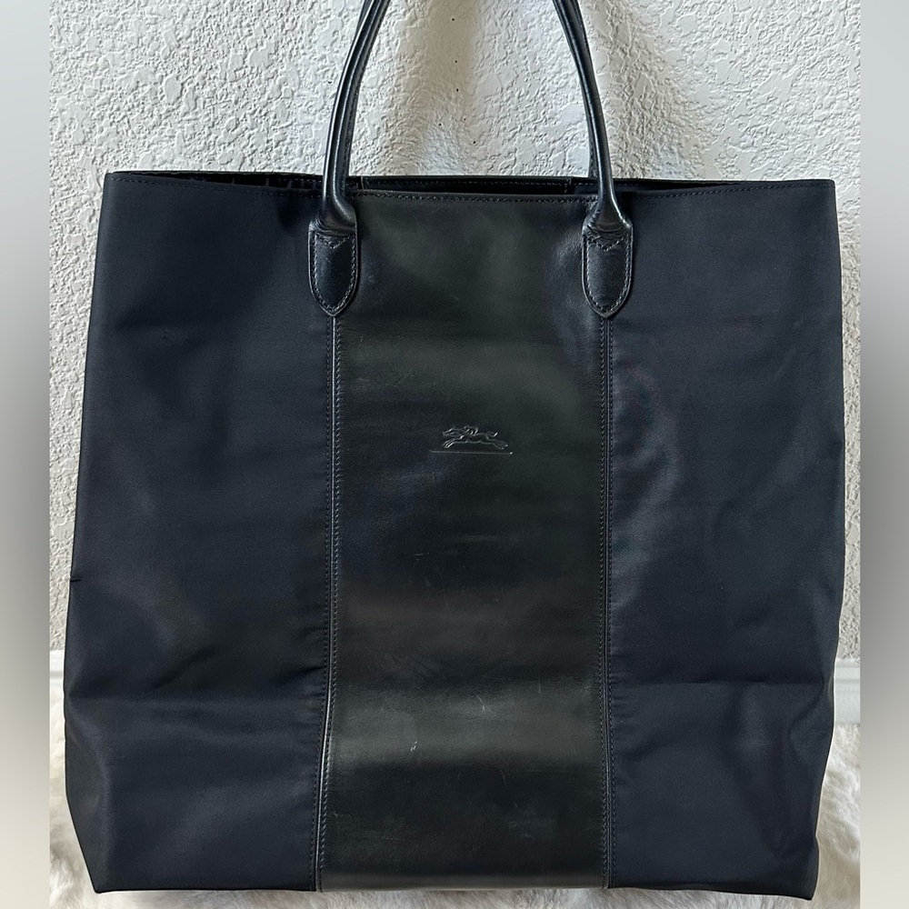 Longchamp Black Nylon and Leather Briefcase Authentic